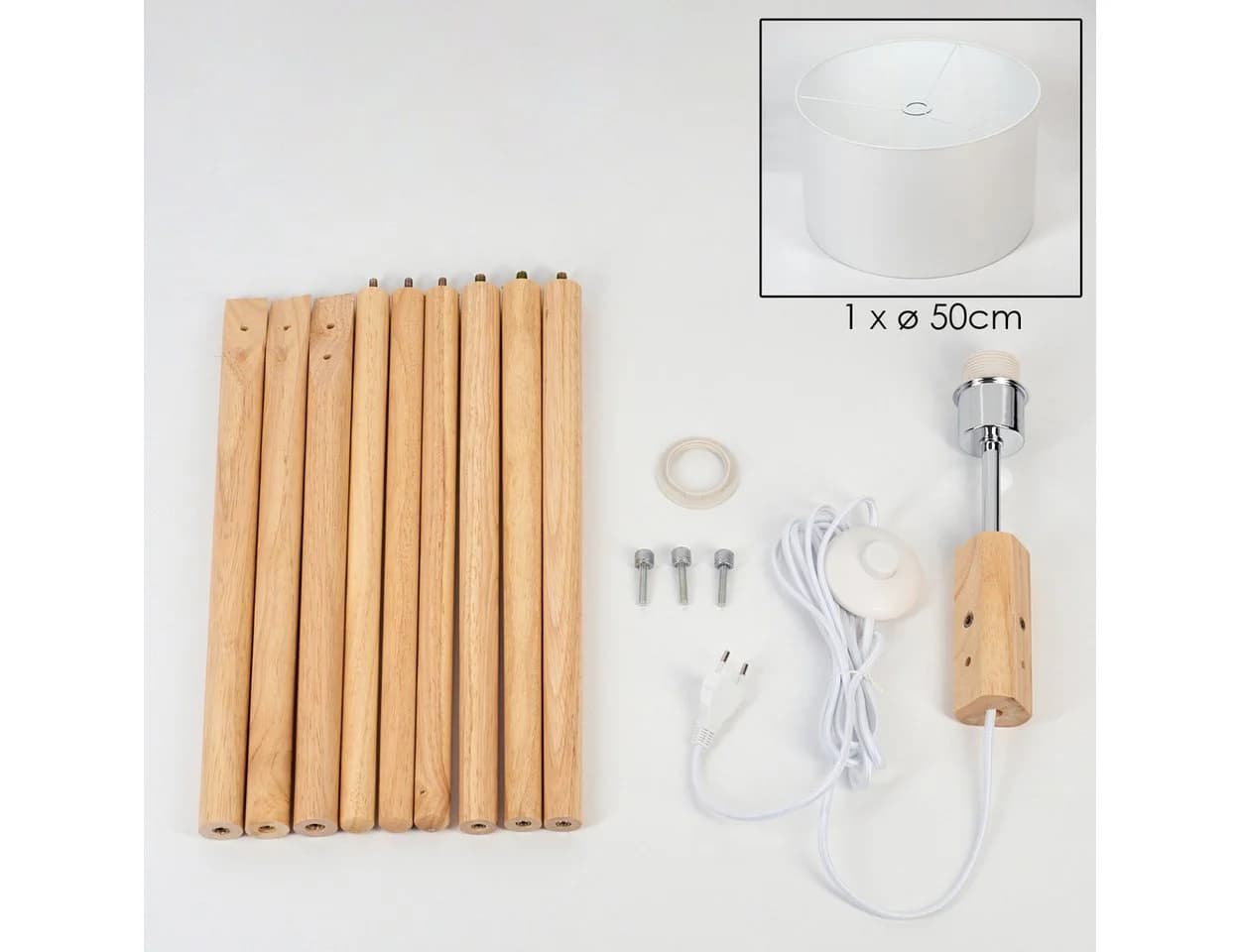 hofstein Stehlampe Holz/Stoff Naturfarben/Weiß 50 cm Schirm - Bild 5