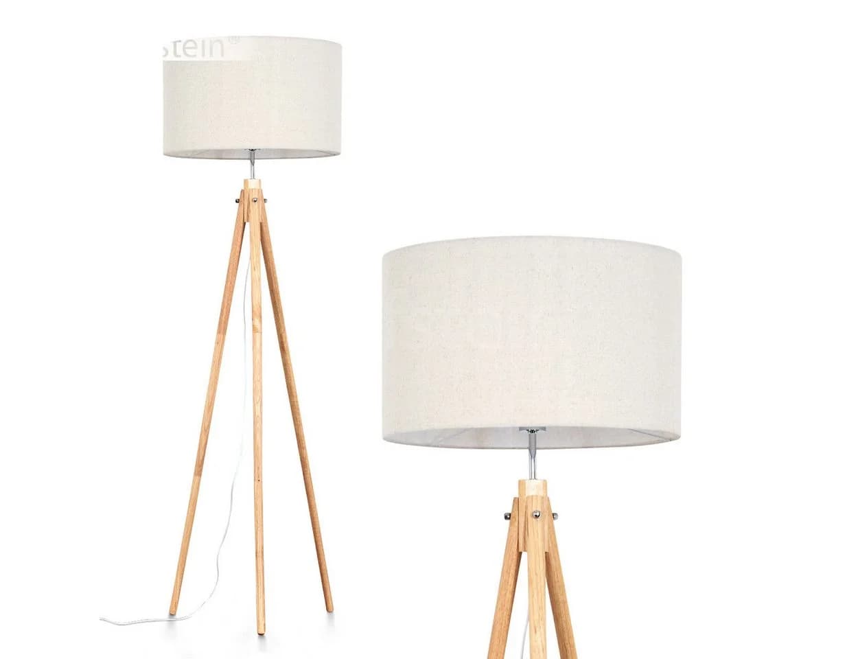 hofstein Stehlampe Holz/Stoff Naturfarben/Beige/Weiß 50 cm Schirm - Bild 2