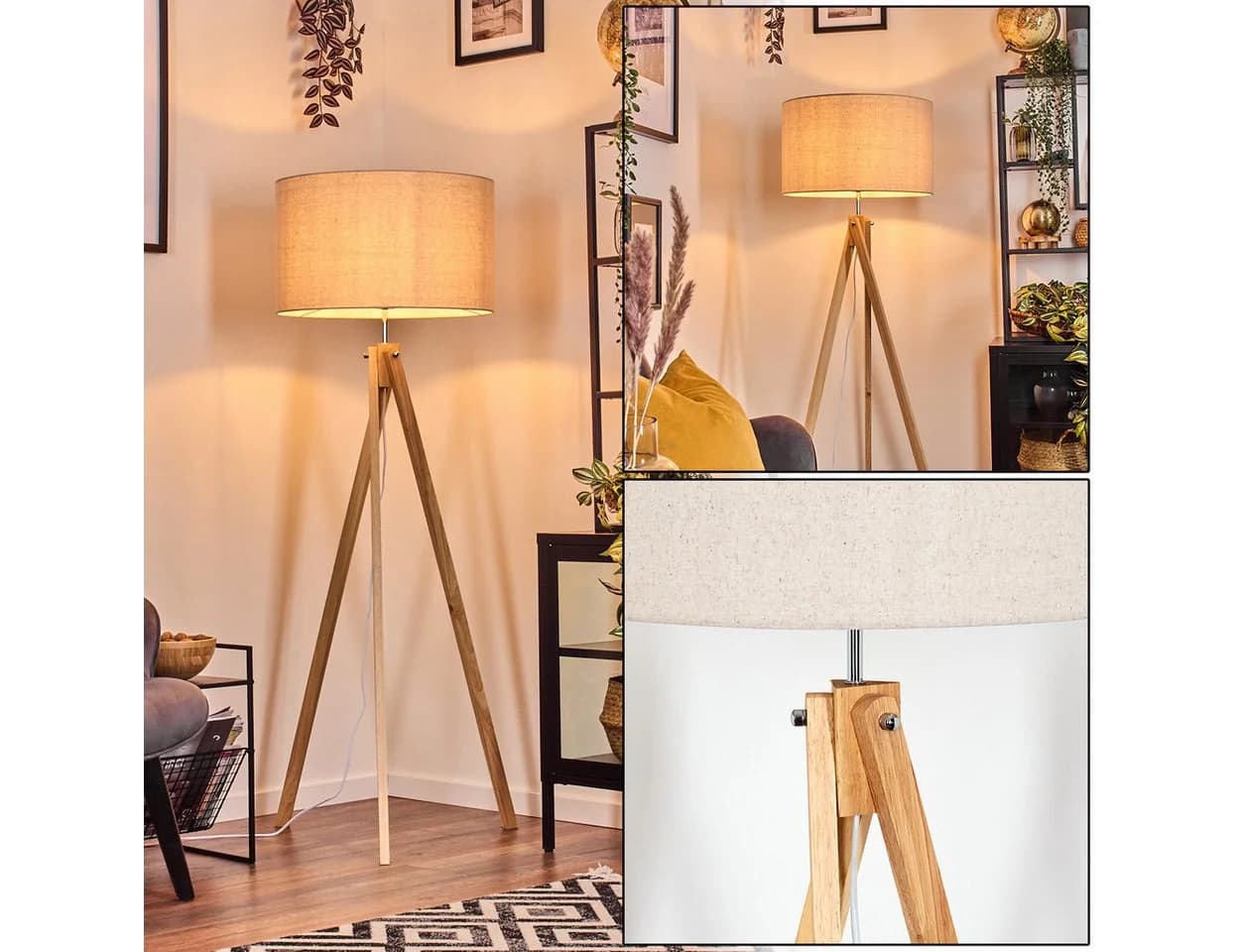 hofstein Stehlampe Holz/Stoff Beige Weiß Skandinavisch