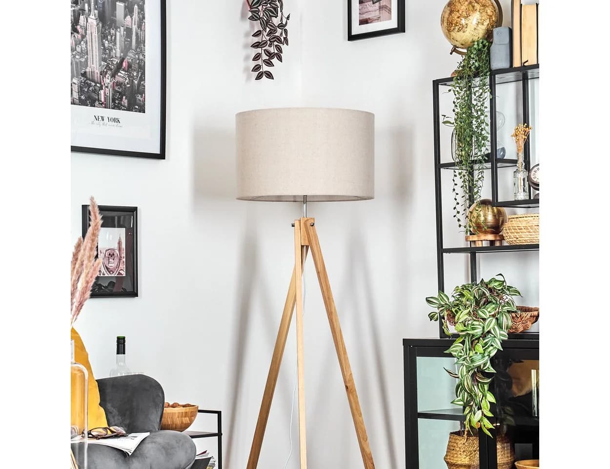 hofstein Stehlampe Holz/Stoff Beige Weiß Skandinavisch - Bild 3