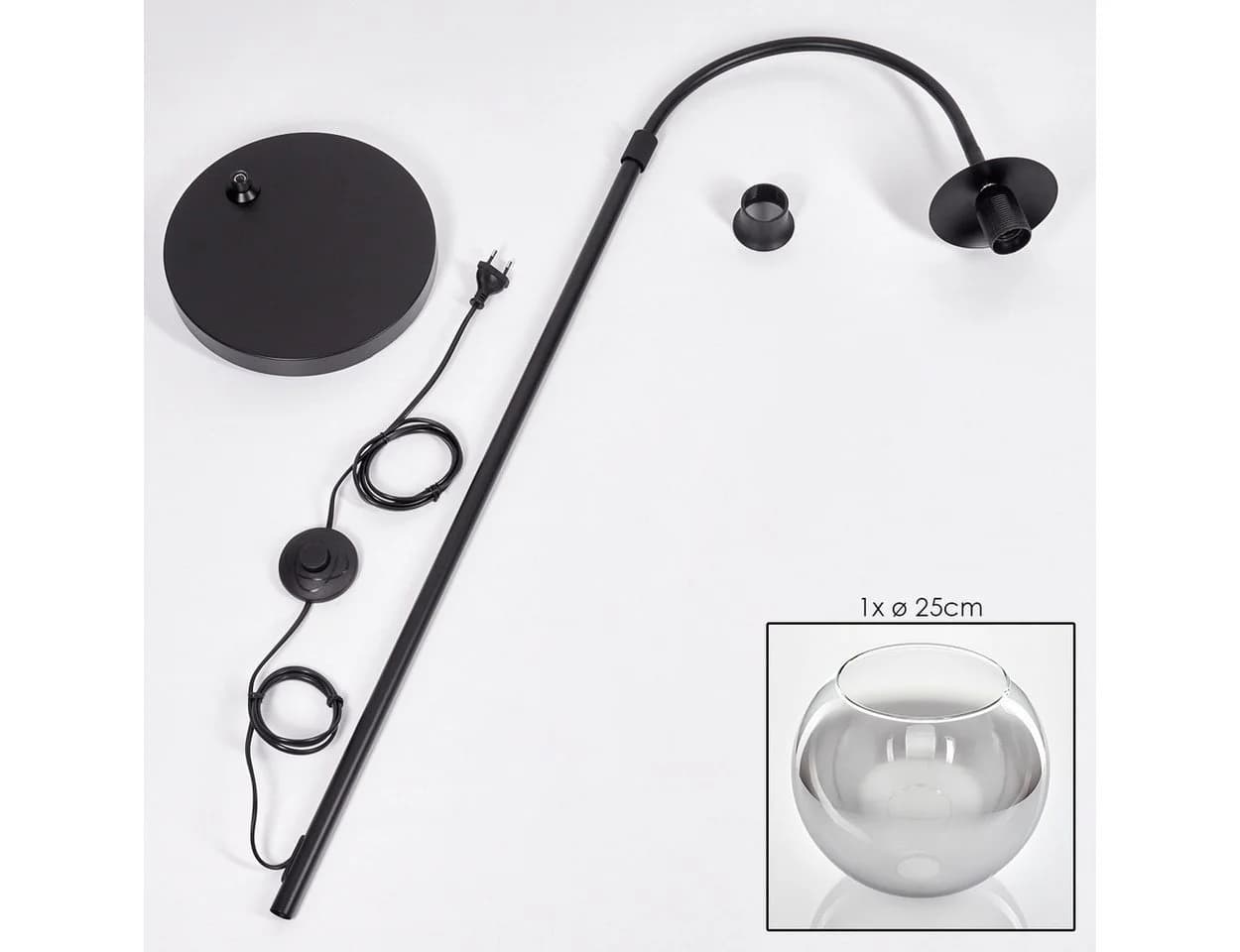 hofstein Bogenlampe Stehlampe Metall/Glas Schwarz/Chrom Industrial-Design - Bild 5