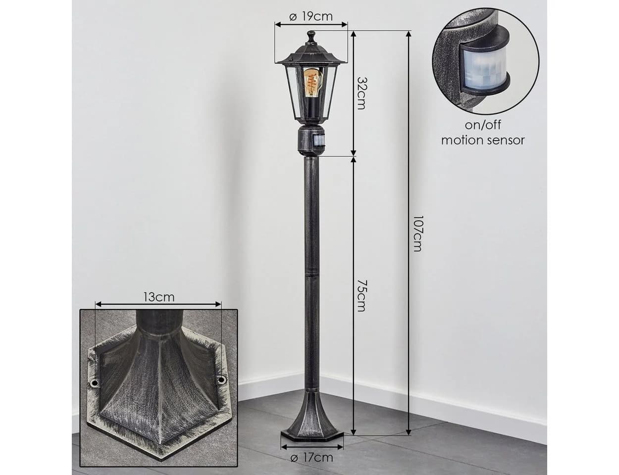 hofstein Pollerleuchte mit Bewegungsmelder Schwarz-Silber Metall/Glas - Bild 5