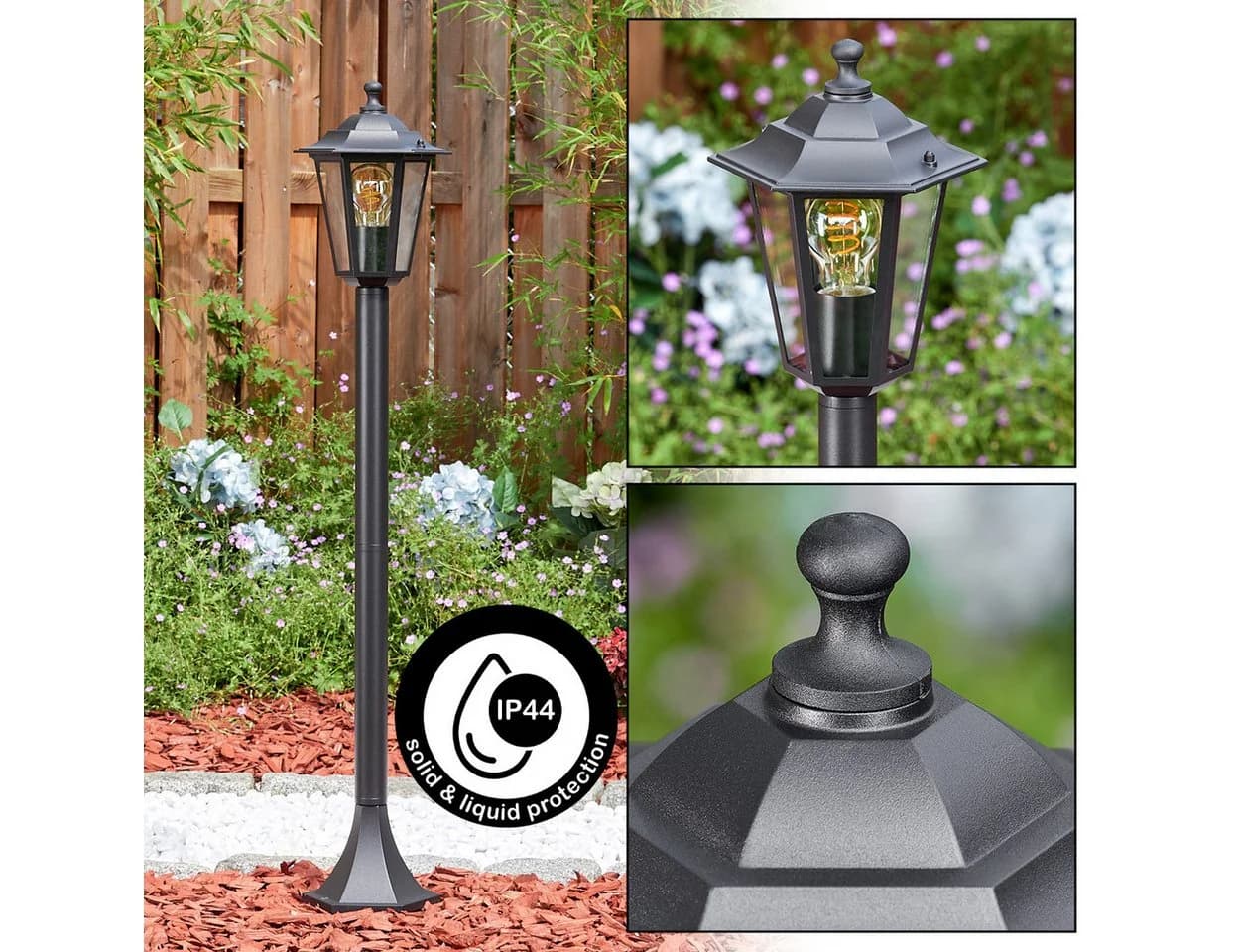 hofstein Pollerleuchte Wegeleuchte Metall/Glas Schwarz/Klar IP44 Gartenlampe E27