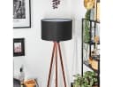 hofstein Stehlampe Holz/Stoff Dunkelbraun/Schwarz/Weiß E27 Bild 1