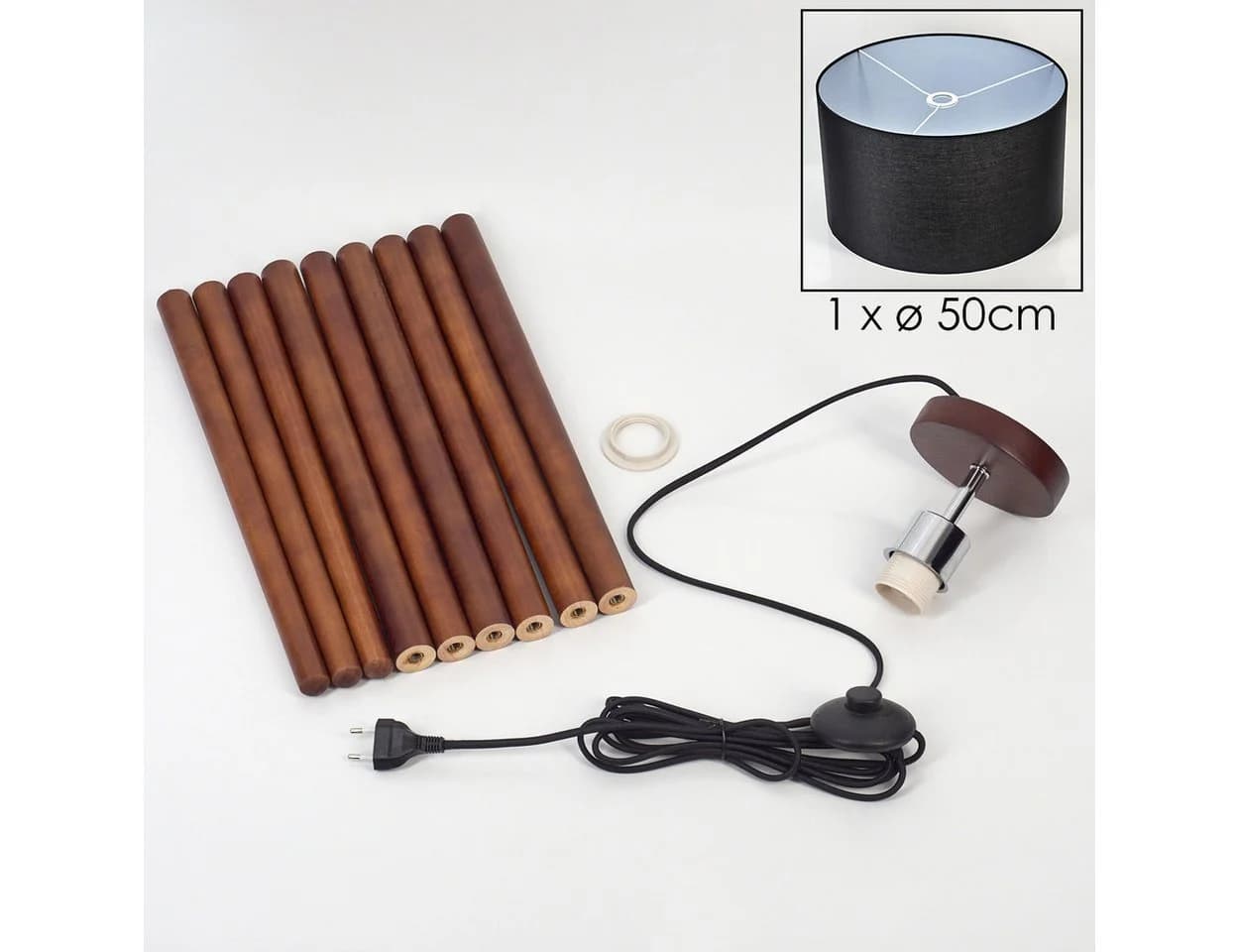 hofstein Stehlampe Holz/Stoff Dunkelbraun/Schwarz/Weiß E27 - Bild 5