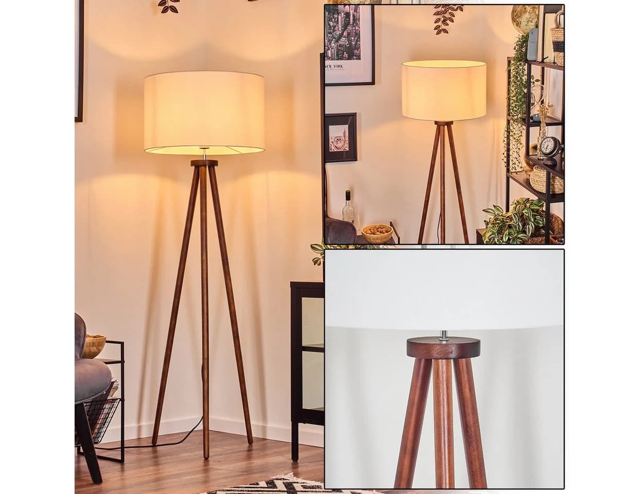hofstein Stehlampe Holz/Stoff Dunkelbraun/Weiß Skandinavisch - Bild 2