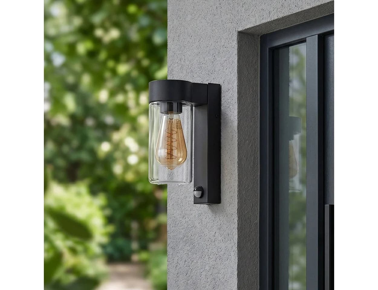 hofstein Außen-Wandleuchte mit Bewegungsmelder Schwarz Glas E27