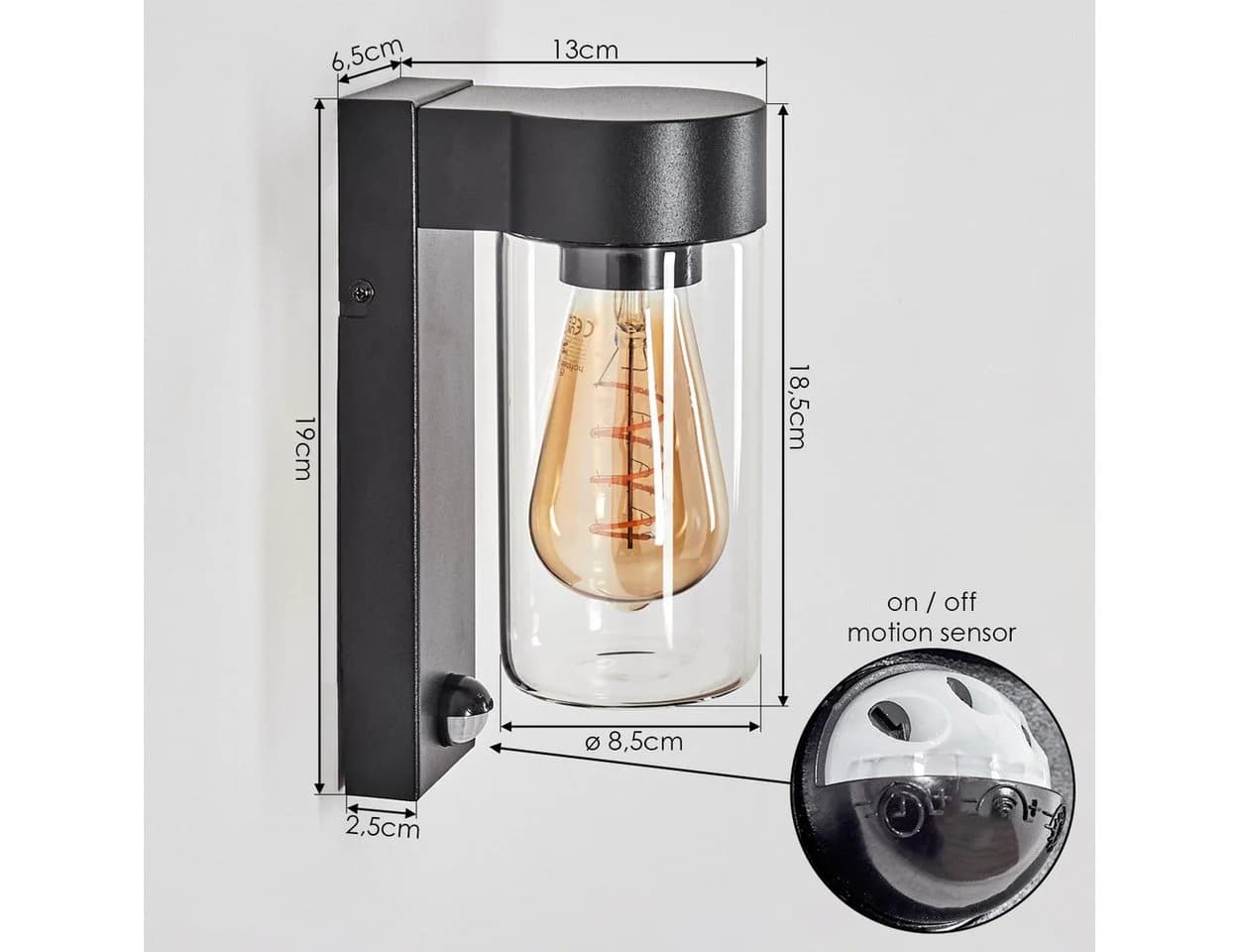 hofstein Außen-Wandleuchte mit Bewegungsmelder Schwarz Glas E27 - Bild 4