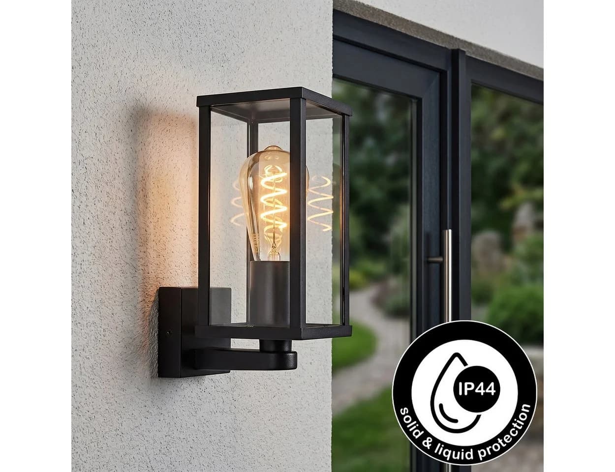 hofstein Außen-Wandleuchte Metall/Glas Schwarz Industrial IP44 E27 - Bild 2