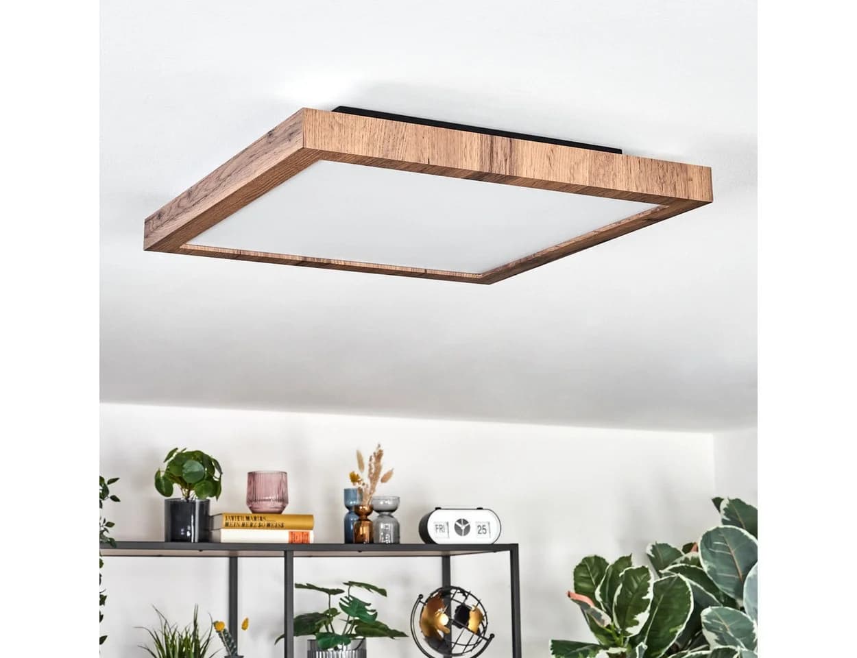 hofstein Deckenleuchte Schwarz Holzoptik Weiß LED