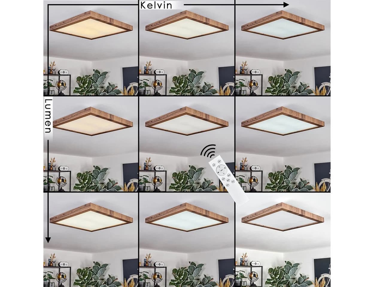 hofstein Deckenleuchte Dimmbar LED CCT Schwarz Holzoptik Fernbedienung