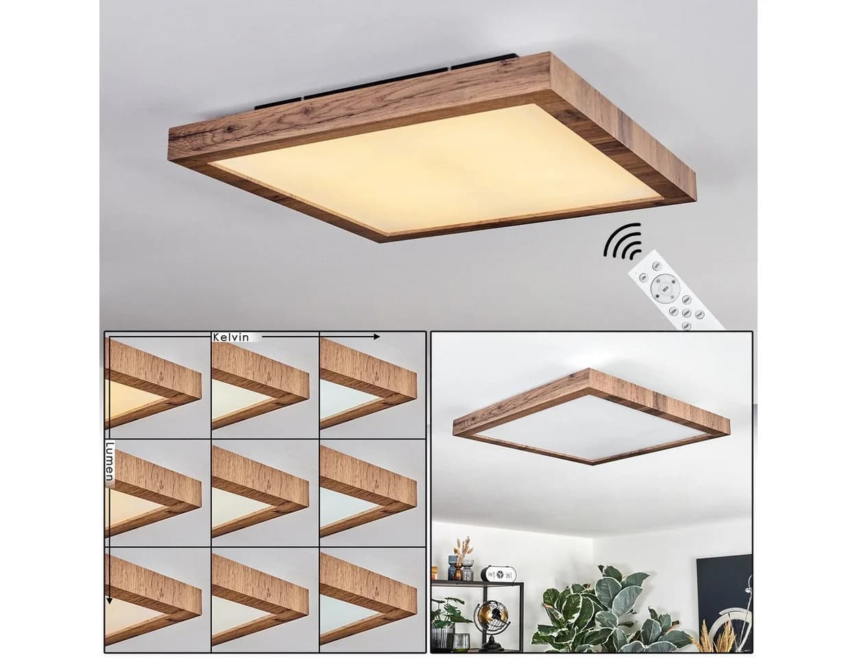hofstein Deckenleuchte Dimmbar LED CCT Schwarz Holzoptik Fernbedienung - Bild 2