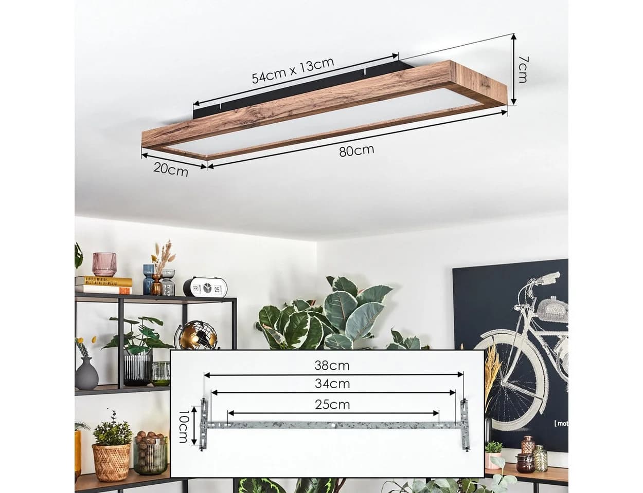 hofstein Deckenleuchte Dimmbar LED Panel Schwarz/Holzoptik mit Fernbedienung - Bild 4