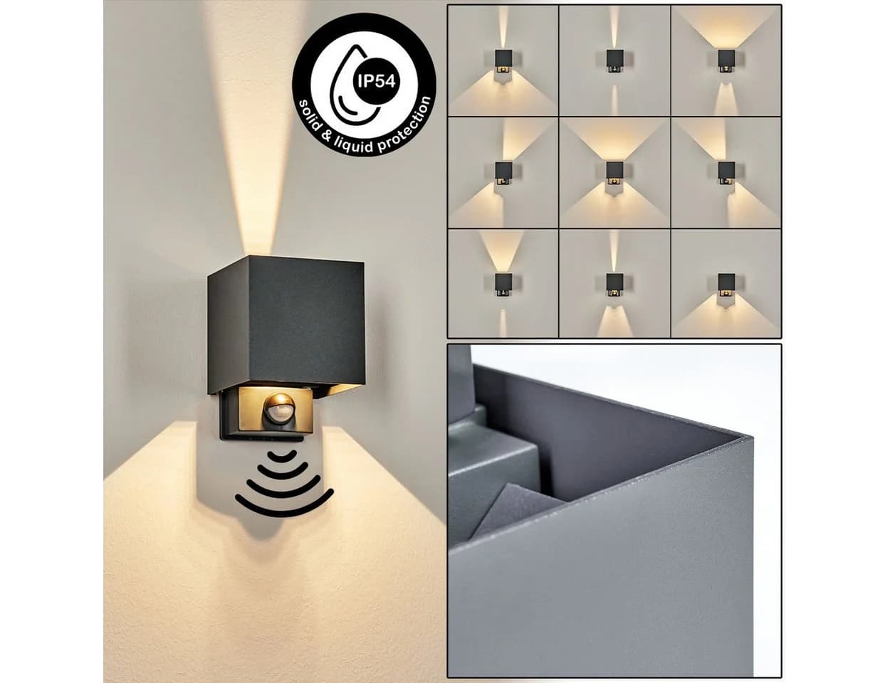hofstein Außen-Wandleuchte mit Bewegungsmelder LED Anthrazit/Klar IP54 - Bild 2