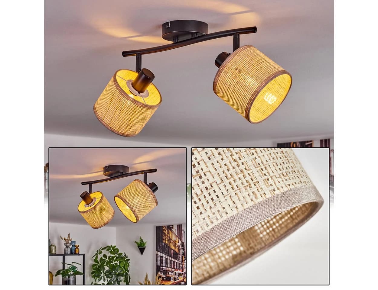 hofstein Deckenleuchte Boho-Style Metall/Papier Schwarz/Beige - Bild 2