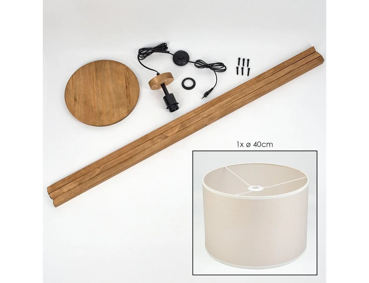hofstein Stehlampe Boho-Style Holz/Stoff Beige/Weiß E27 - Bild 5