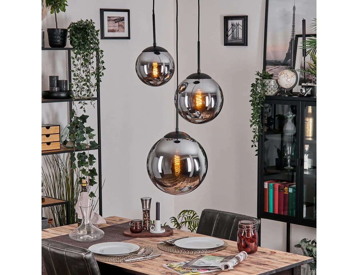 hofstein Hängeleuchte Rerto Metall/Glas Schwarz/Rauchfarben Esszimmer - Bild 2