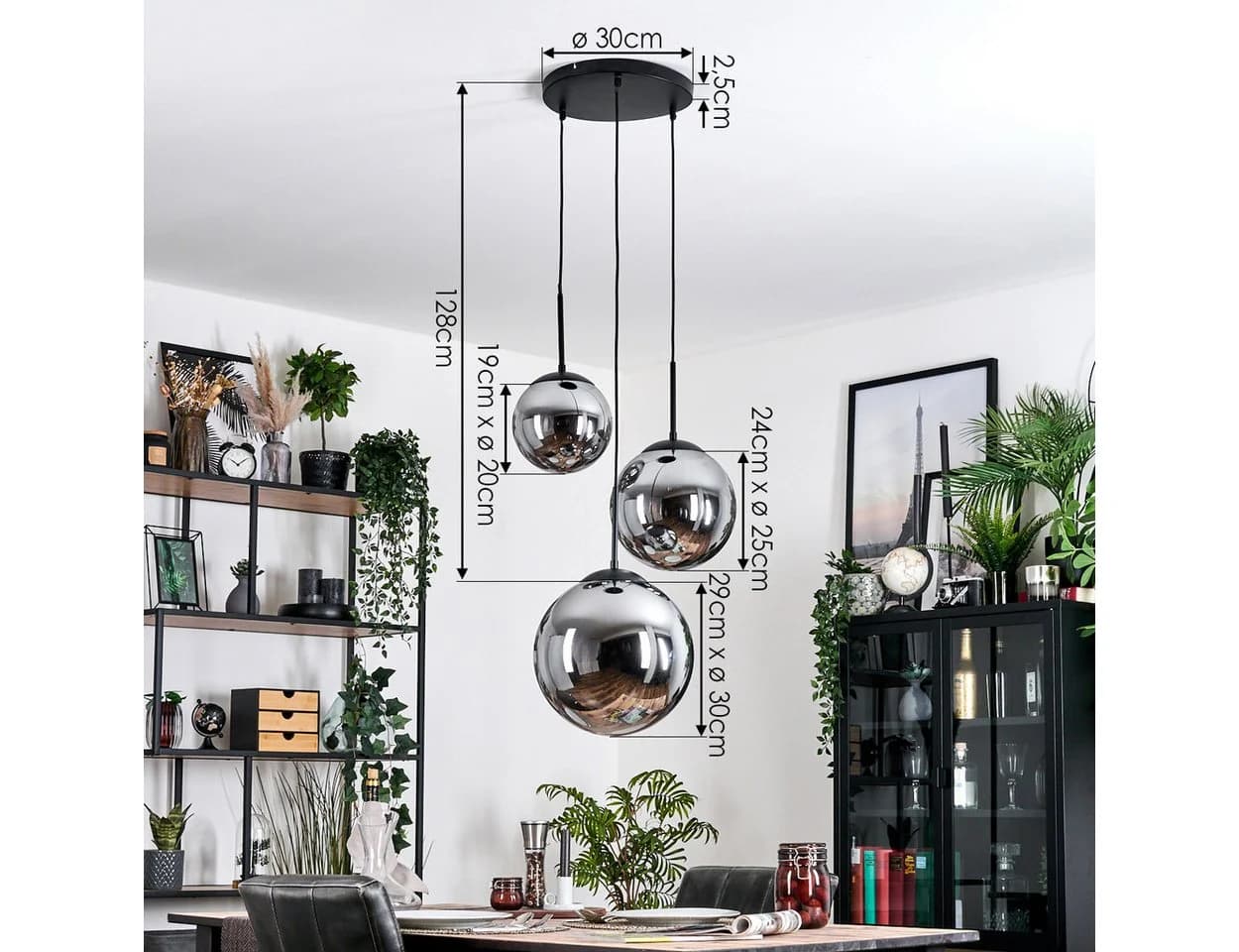 hofstein Hängeleuchte Rerto Metall/Glas Schwarz/Rauchfarben Esszimmer - Bild 4