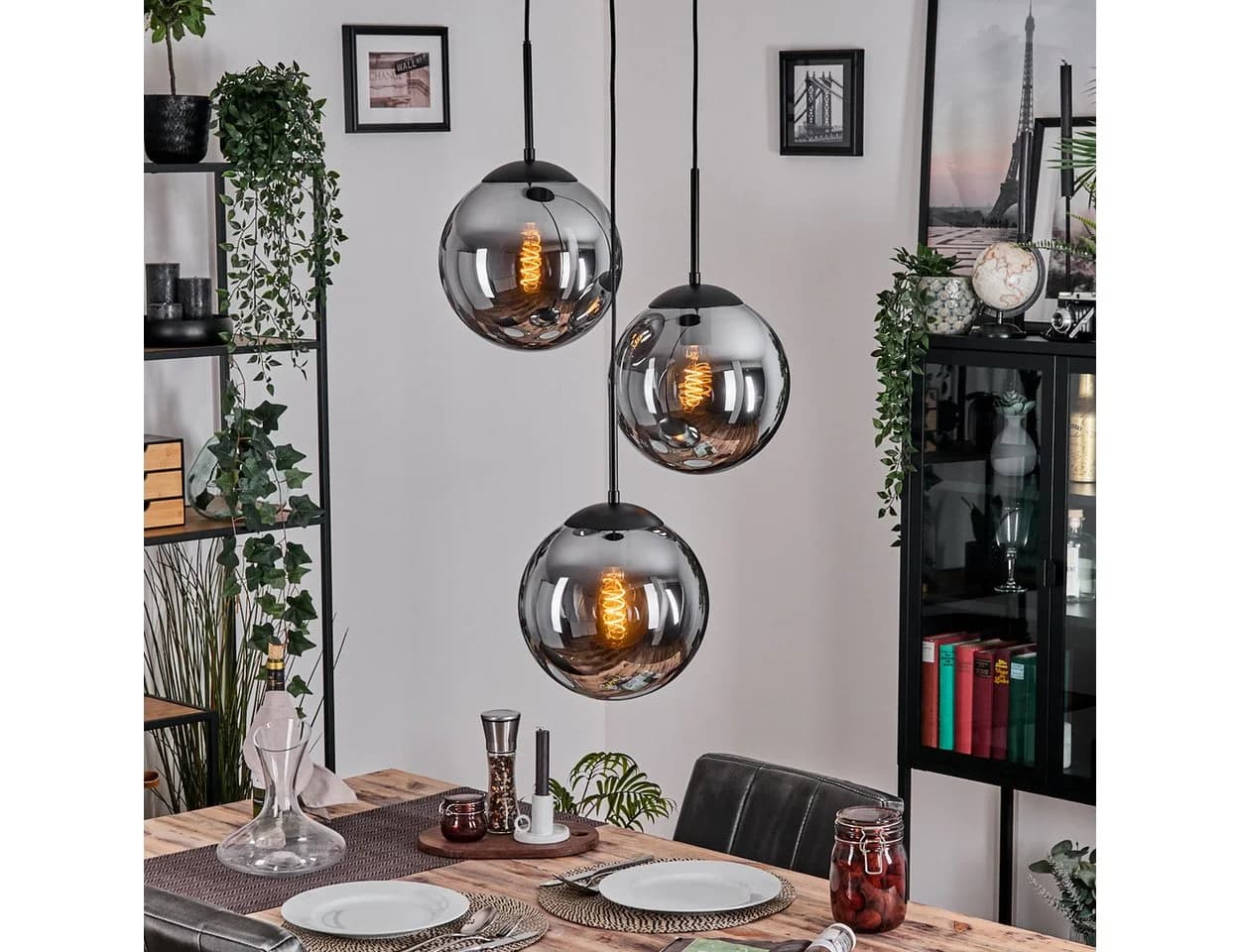 hofstein Hängeleuchte Moderne Esszimmer Hängelampe Metall/Glas Schwarz/Rauchfarben - Bild 2
