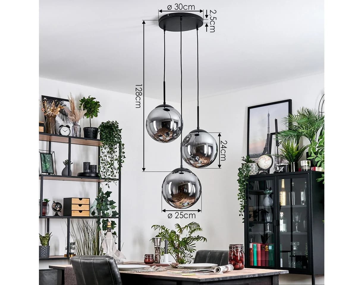 hofstein Hängeleuchte Moderne Esszimmer Hängelampe Metall/Glas Schwarz/Rauchfarben - Bild 4