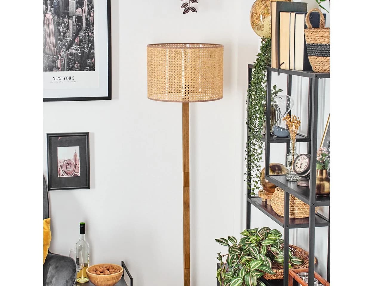 hofstein Stehlampe Boho-Style Holz/Wienergeflecht Beige - Bild 3
