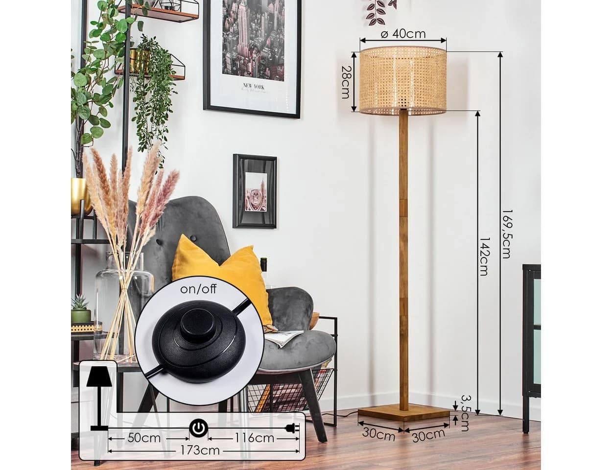 hofstein Stehlampe Boho-Style Holz/Wienergeflecht Beige - Bild 5