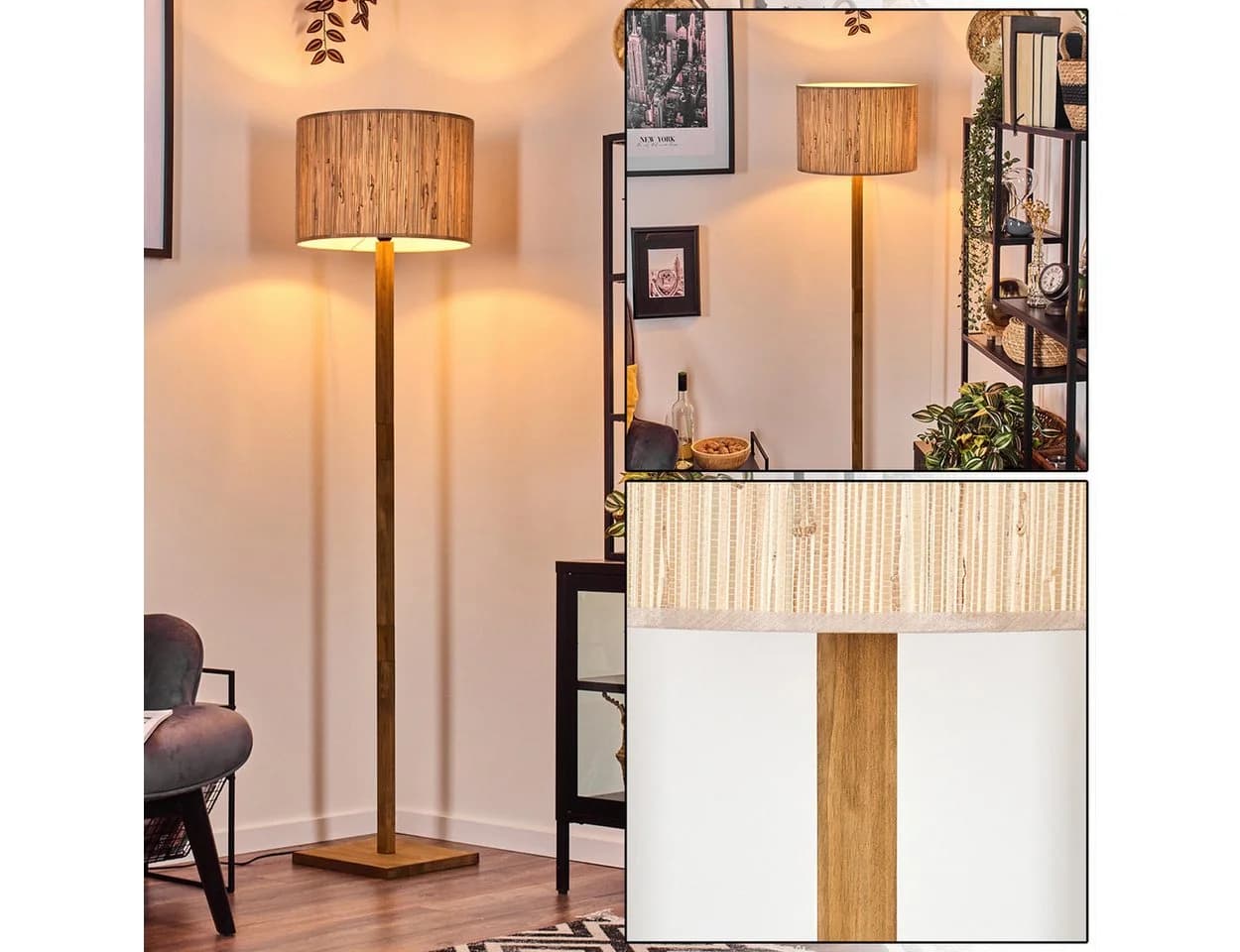 hofstein Stehlampe Skandinavisches Design Holz Seegras Beige