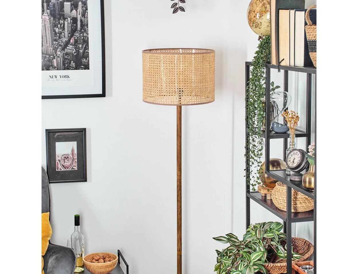 hofstein Stehlampe Modern Skandinavisch Holz Rattan Naturfarben