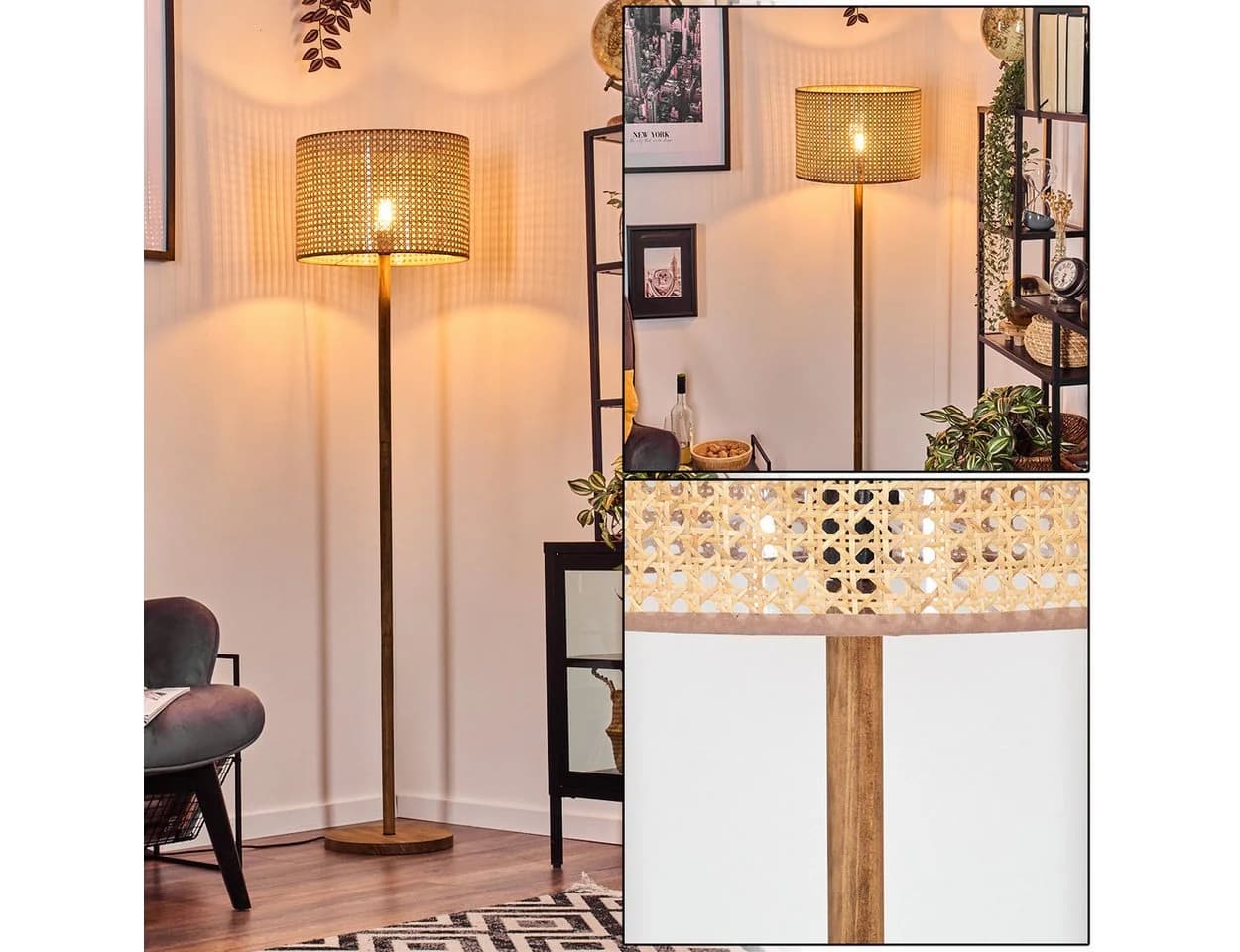 hofstein Stehlampe Modern Skandinavisch Holz Rattan Naturfarben - Bild 2