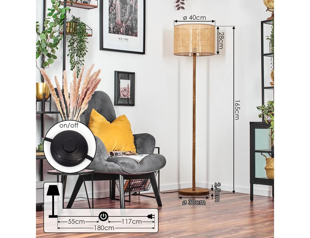 hofstein Stehlampe Modern Skandinavisch Holz Rattan Naturfarben - Bild 4
