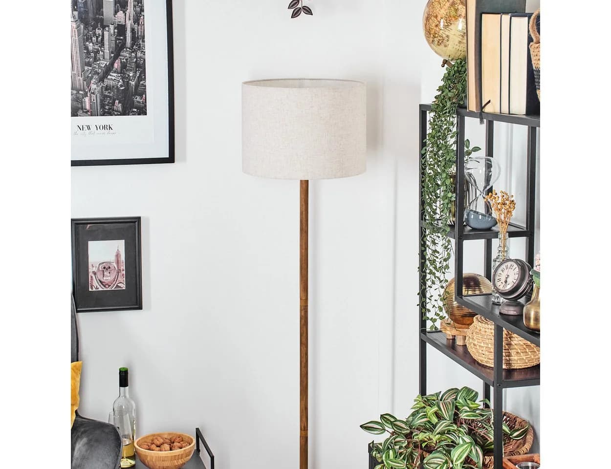 hofstein Stehlampe Holz/Stoff Beige/Weiß Modern Skandinavisch