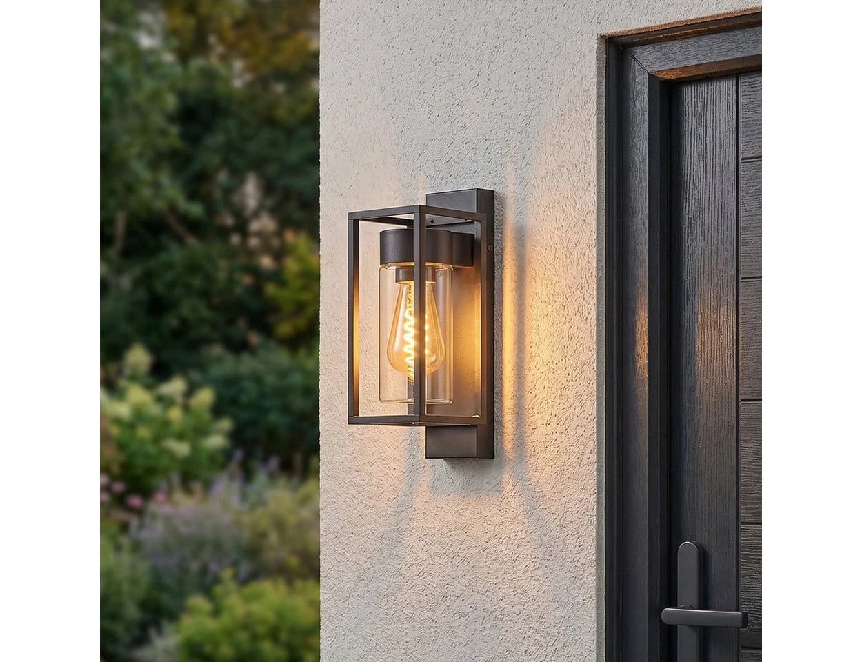 hofstein Außen-Wandleuchte Schwarz/Klar Metall/Glas E27 IP44 - Bild 3