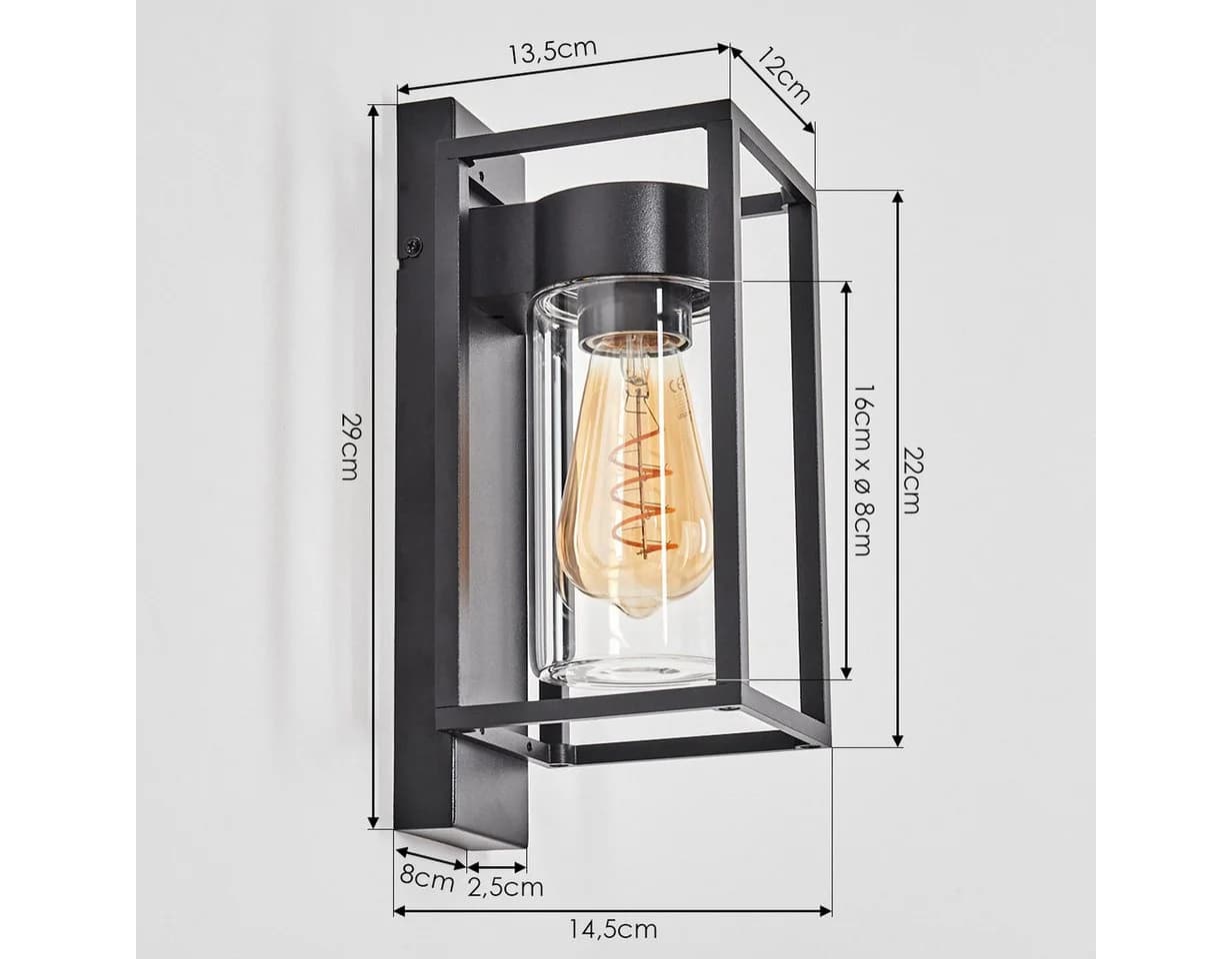 hofstein Außen-Wandleuchte Schwarz/Klar Metall/Glas E27 IP44 - Bild 4