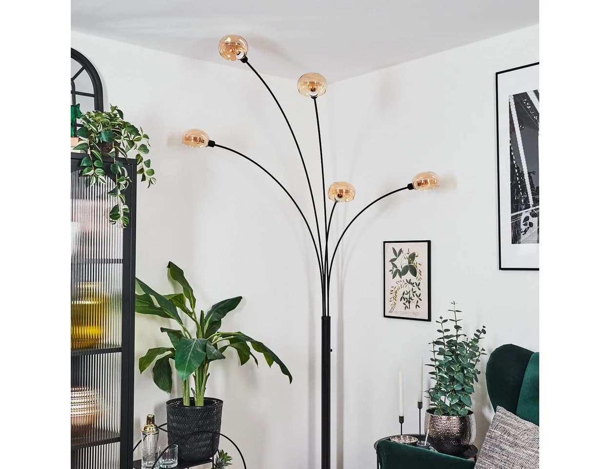 hofstein Stehlampe Schwarz/Bernstein Retro Design E14