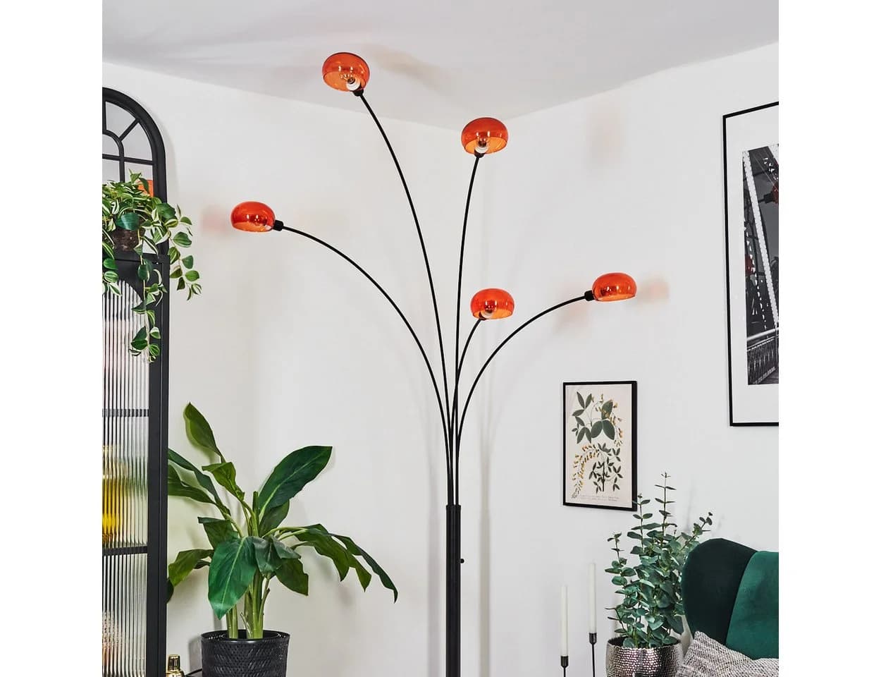 hofstein Stehlampe Schwarz/Orange Retro Vintage mit Marmorfuß