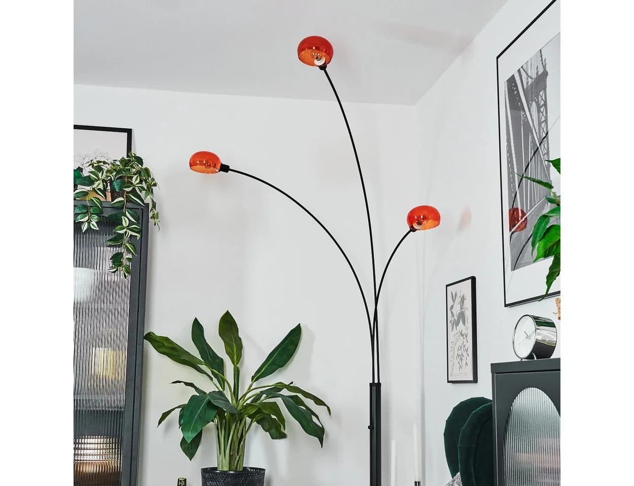 hofstein Stehlampe Schwarz/Orange Retro/Vintage Design