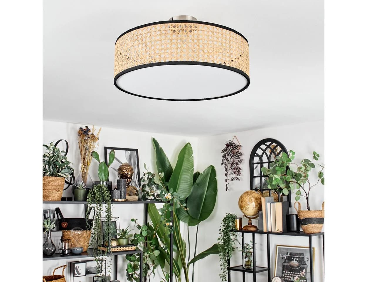 hofstein Deckenleuchte Boho-Design Metall/Stoff Schwarz/Weiß
