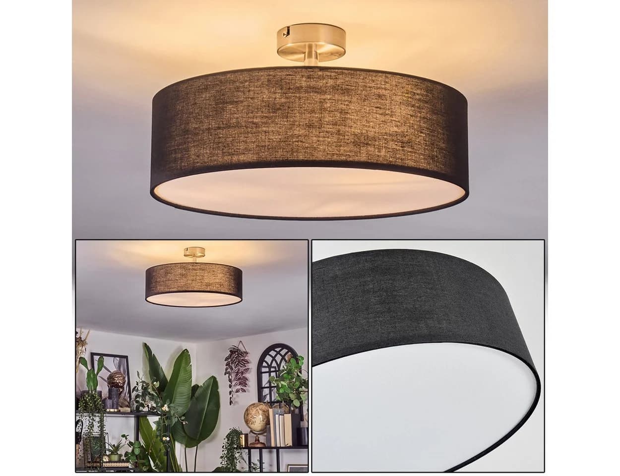 hofstein Deckenleuchte Boho Design Metall Stoff Schwarz Weiß E27 - Bild 2