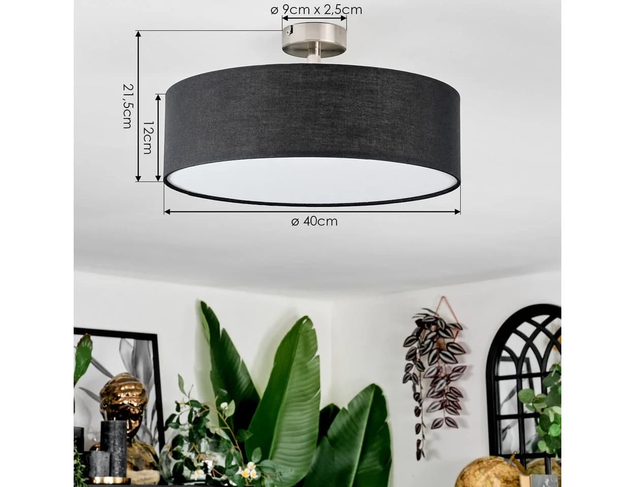 hofstein Deckenleuchte Boho Design Metall Stoff Schwarz Weiß E27 - Bild 4