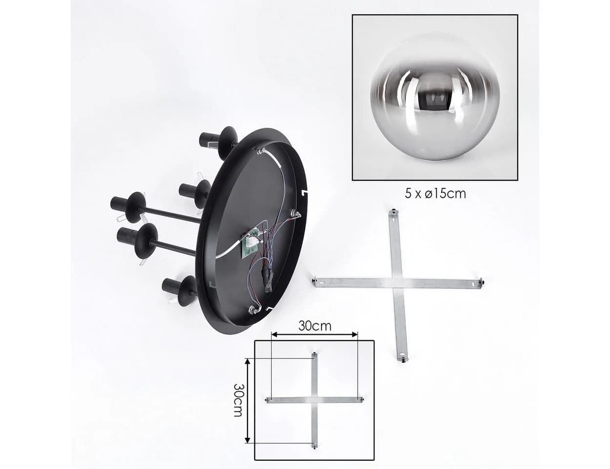 hofstein Deckenleuchte Retro 5x E14 Metall/Glas Schwarz/Chrom - Bild 5