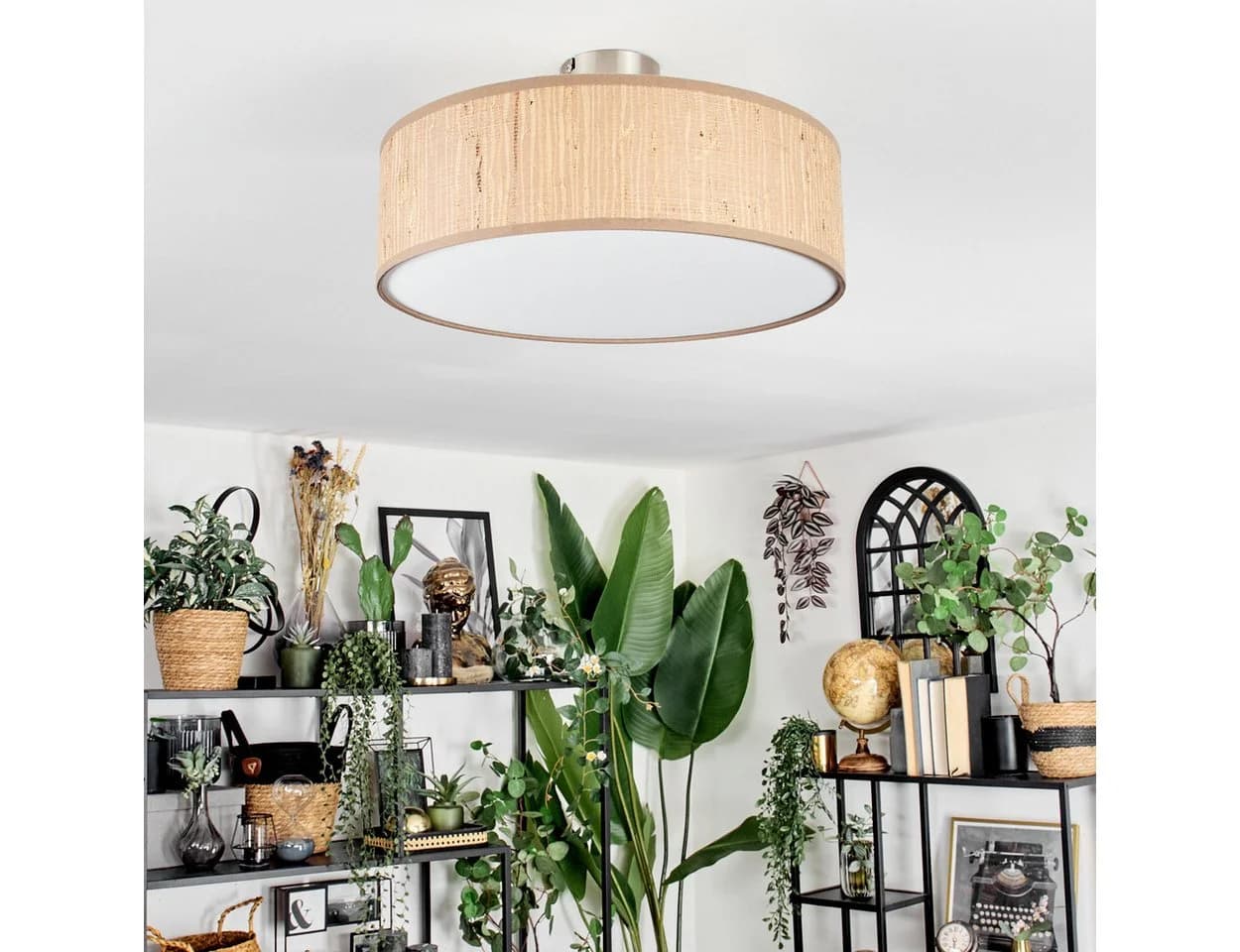 hofstein Deckenleuchte Boho Metall/Holz/Stoff E27 3-flammig