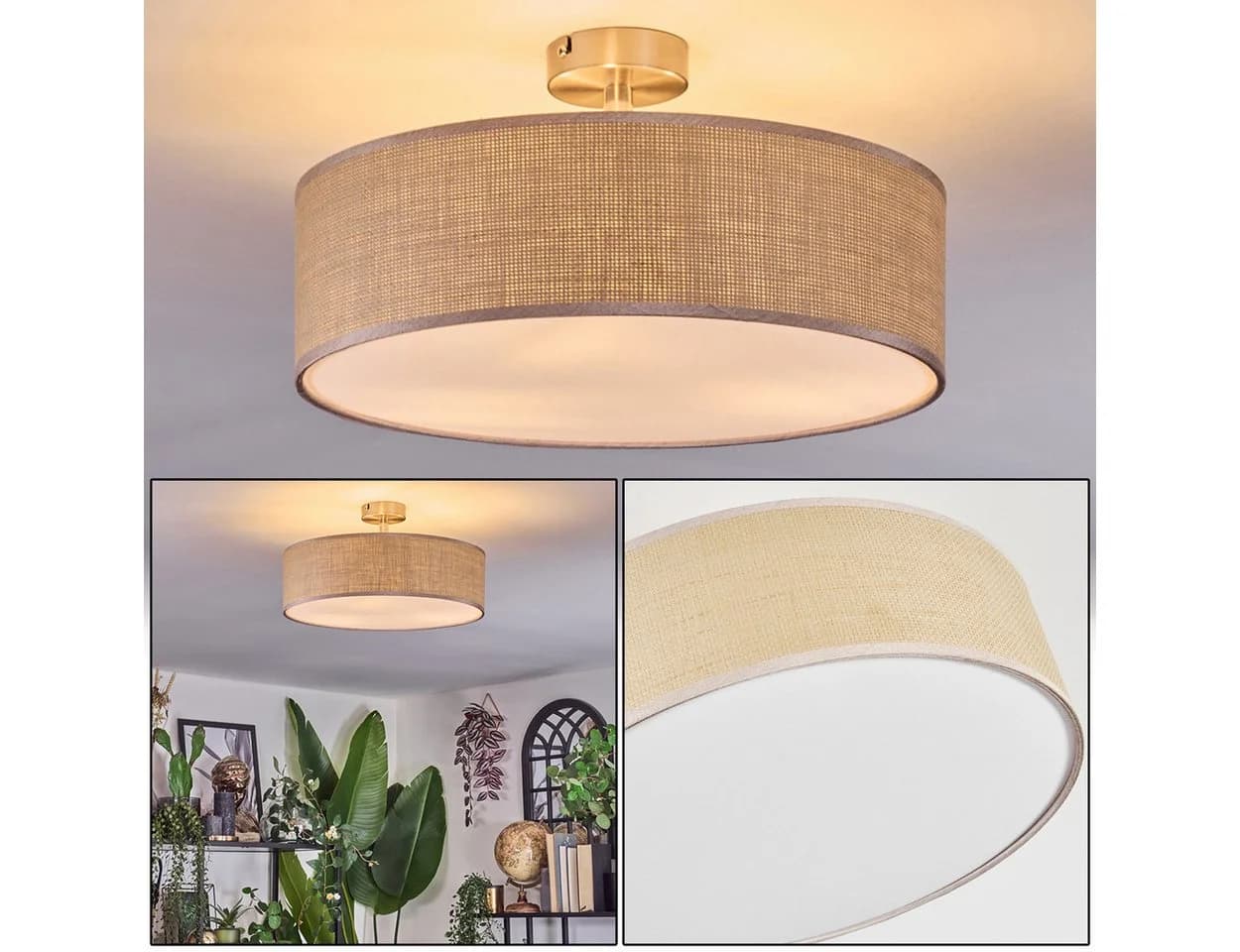 hofstein Deckenleuchte Boho Metall Papier Stoff Nickel Beige - Bild 2