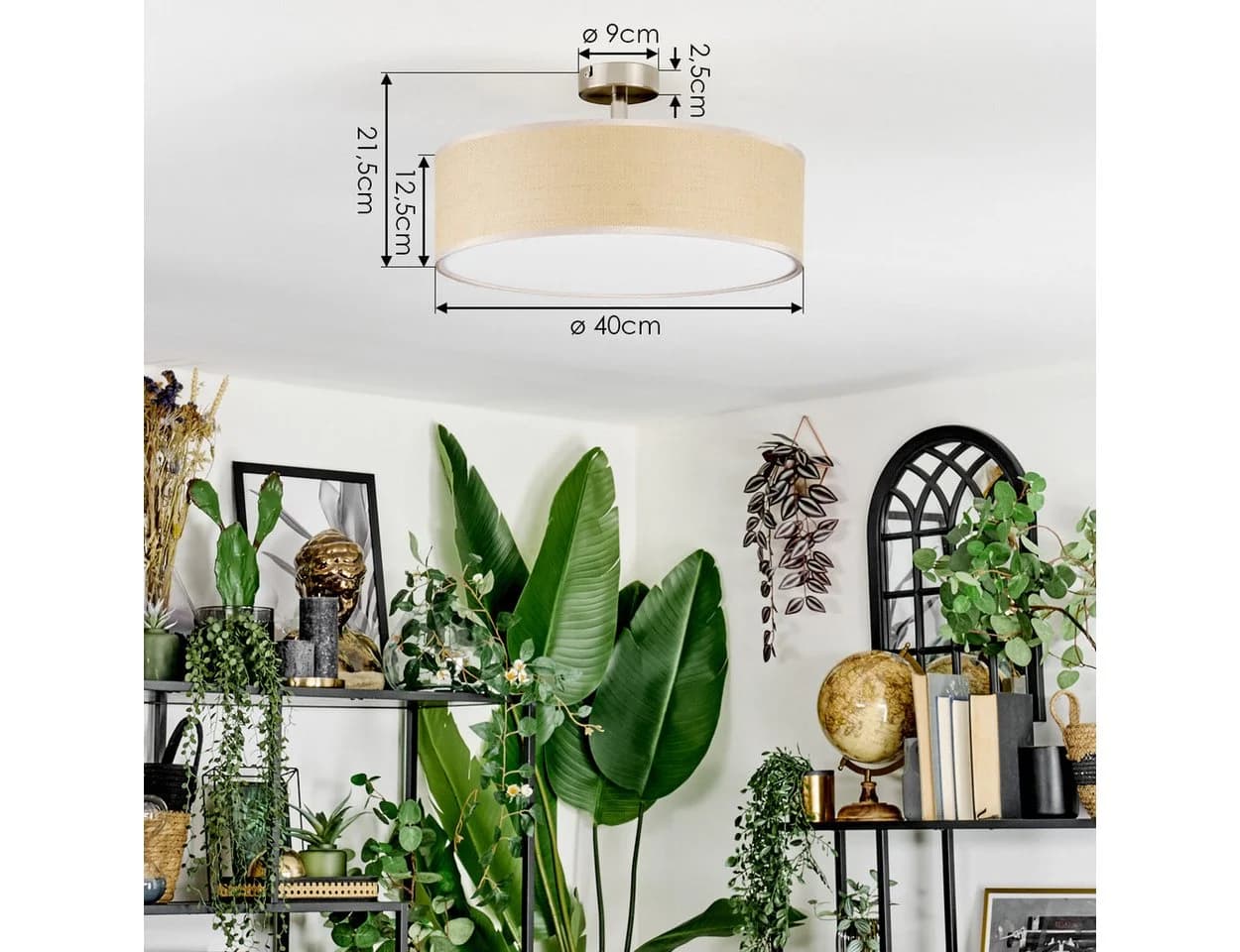 hofstein Deckenleuchte Boho Metall Papier Stoff Nickel Beige - Bild 4