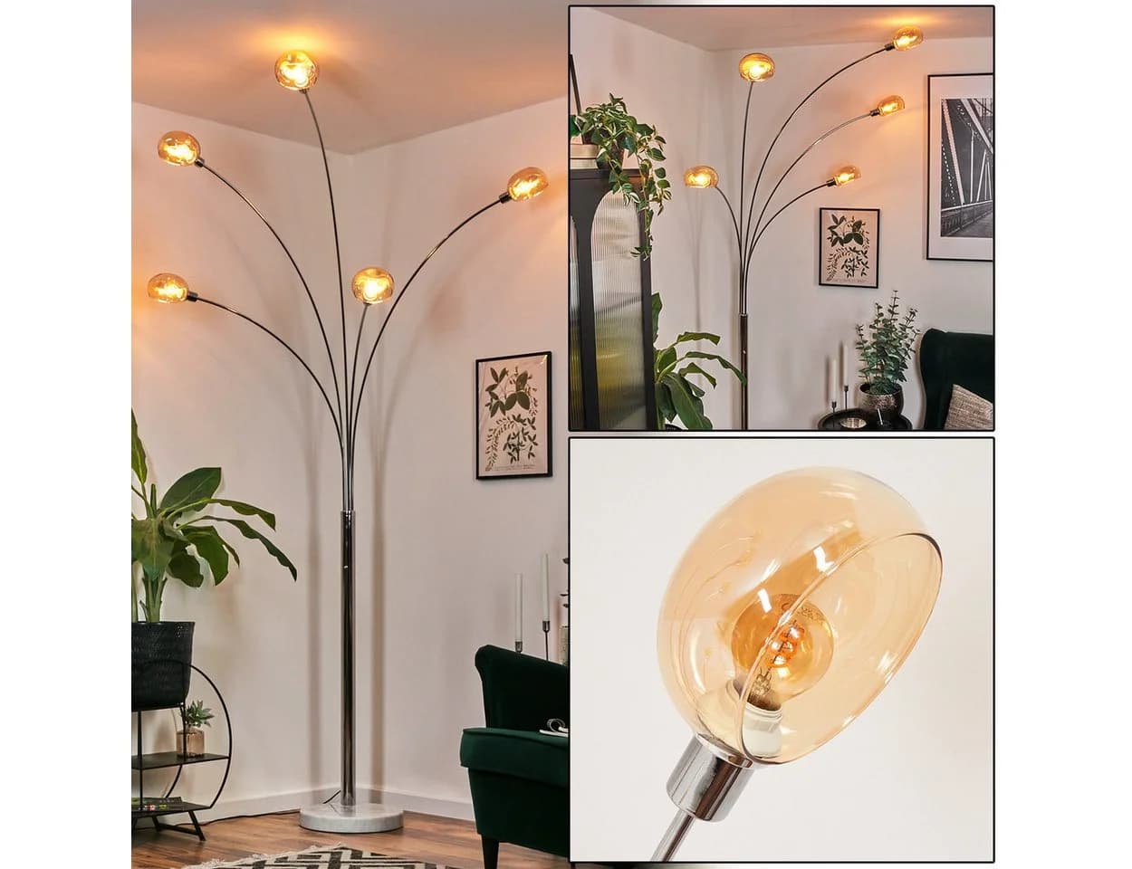 hofstein Stehlampe Weiß/Chrom Bernsteinfarben Marmorfuß - Bild 2