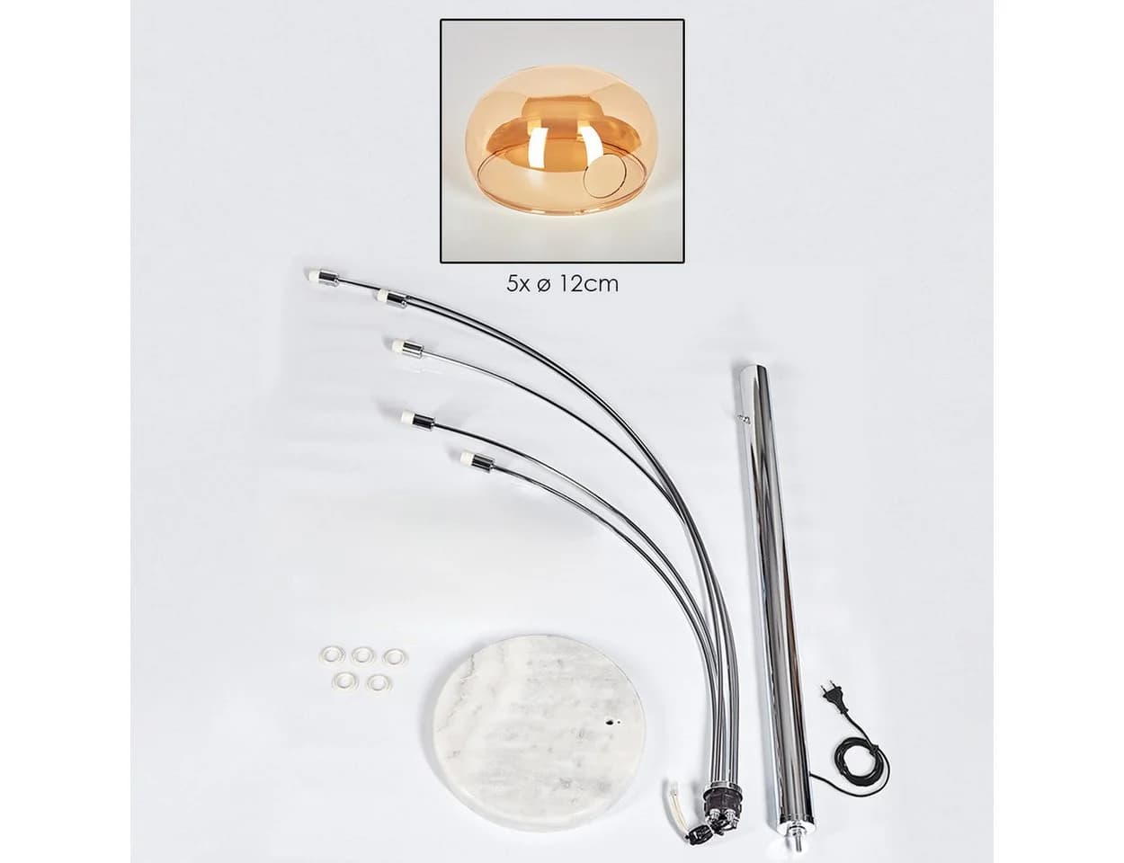 hofstein Stehlampe Weiß/Chrom Bernsteinfarben Marmorfuß - Bild 5