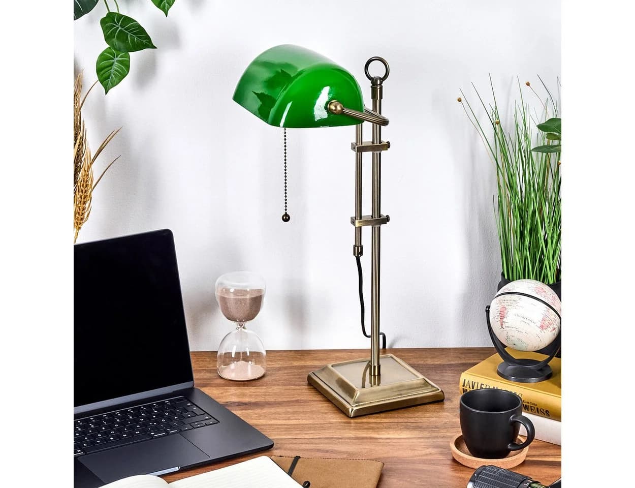 hofstein Tischleuchte Tischlampe aus Metall/Glas Altmessing/Grün/Weiß - Bild 1