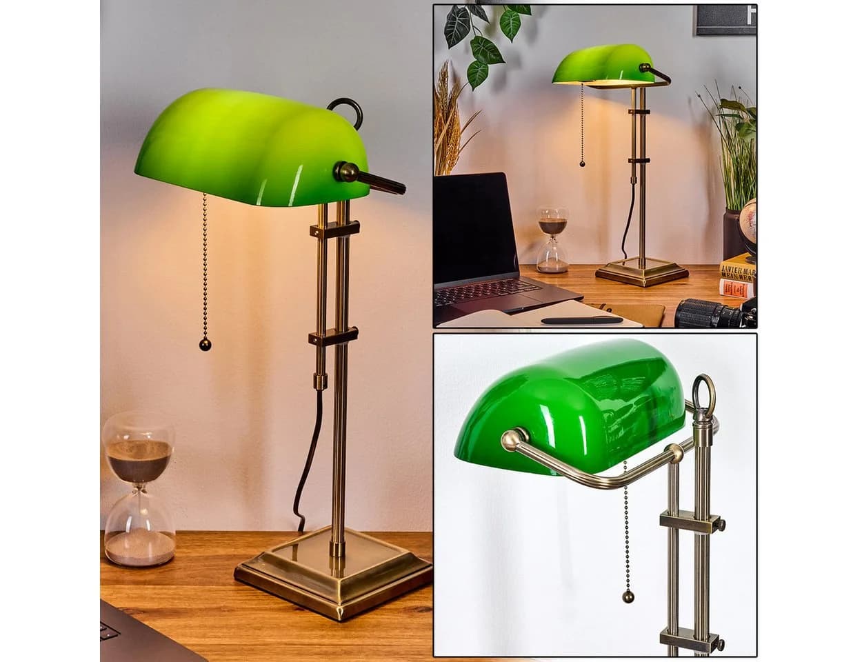 hofstein Tischleuchte Tischlampe aus Metall/Glas Altmessing/Grün/Weiß - Bild 2
