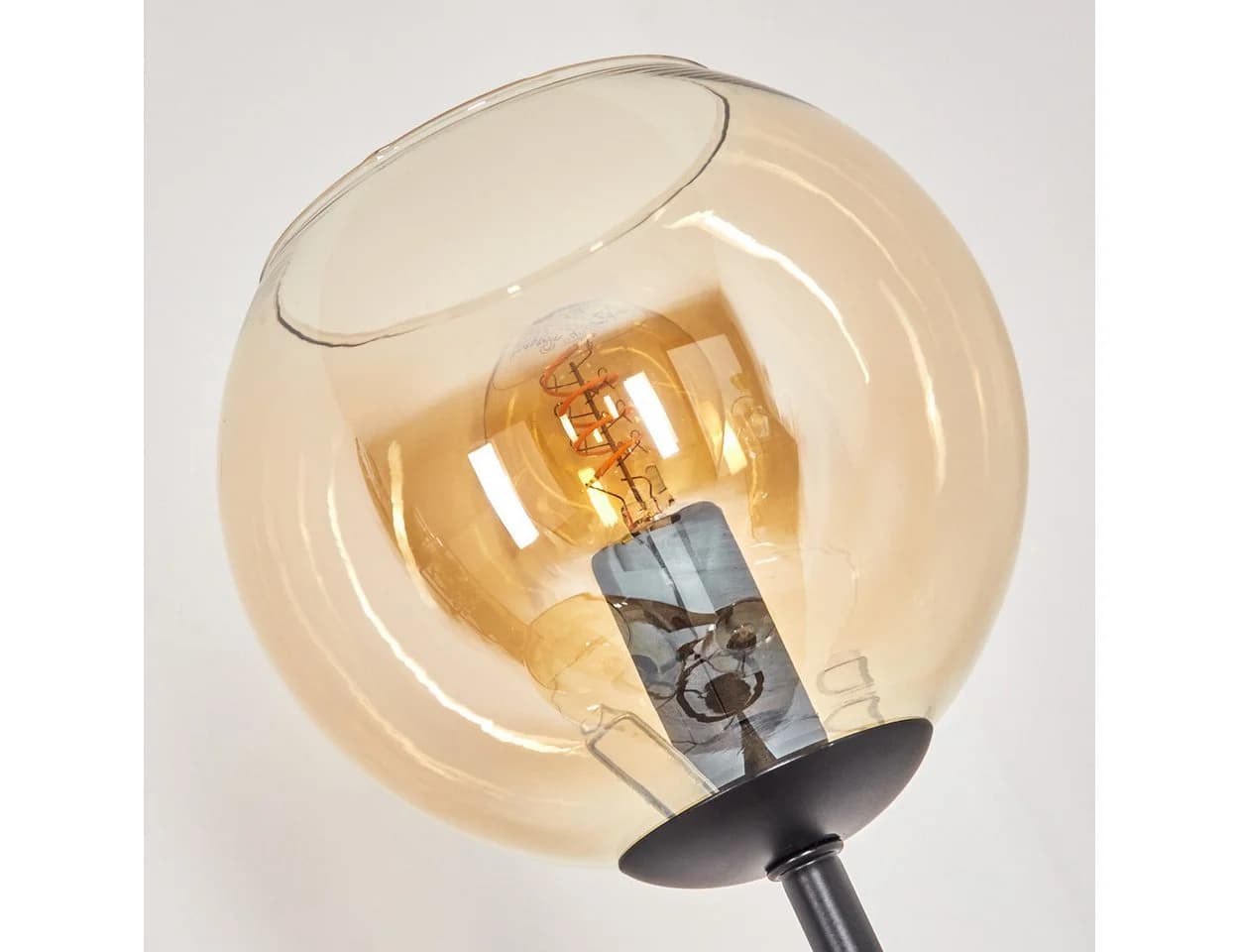 hofstein Stehlampe Schwarz/Bernstein Retro-Design E14 Glasschirm - Bild 3