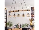 Hofstein Pendelleuchte Retro Boho Design Schwarz/Natur mit Riffelglas Bild 1