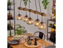 Hofstein Pendelleuchte Retro Boho Design Schwarz/Natur mit Riffelglas Bild 2